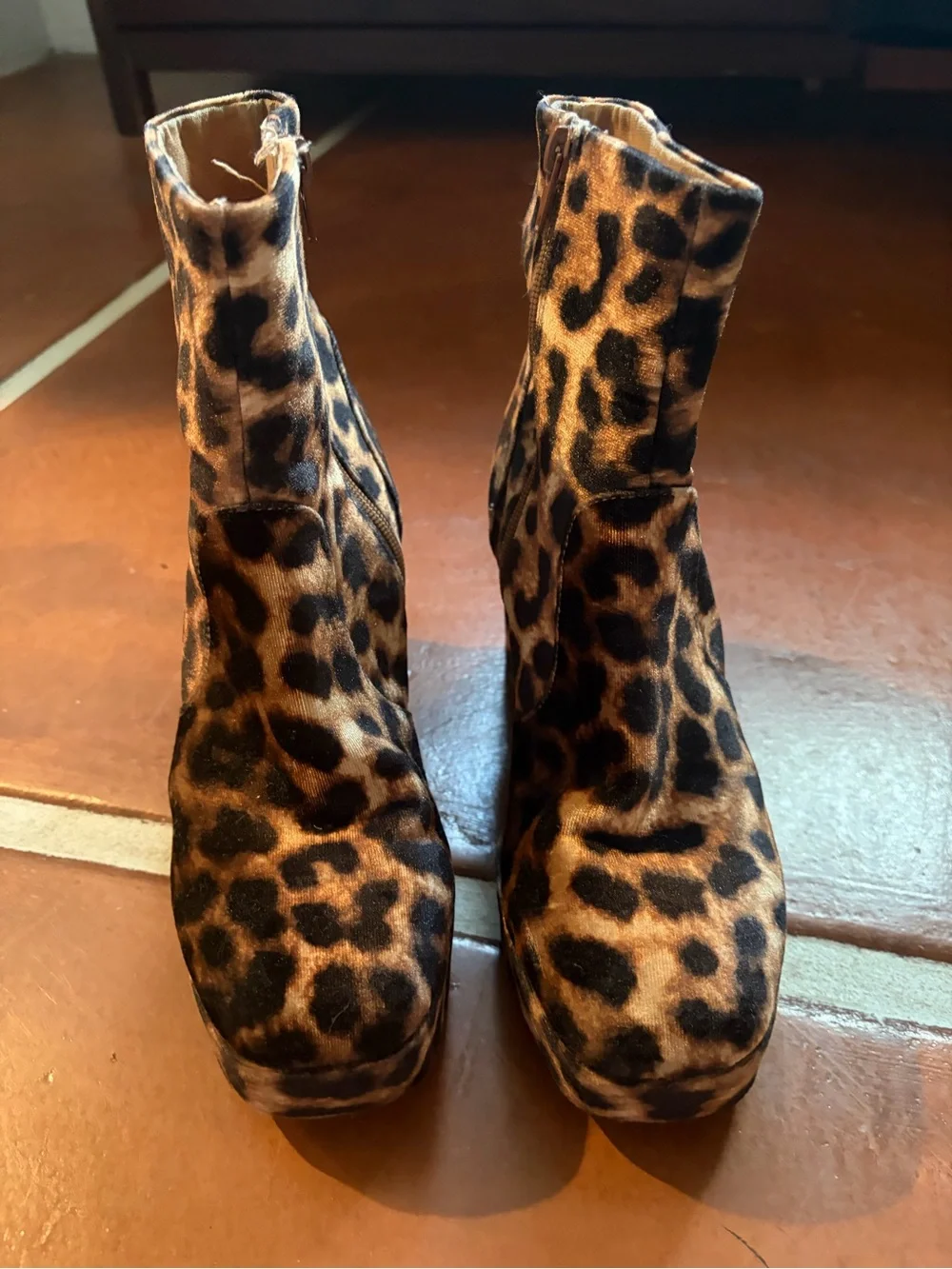 UO Leopard Velvet Platform Ankle Boots